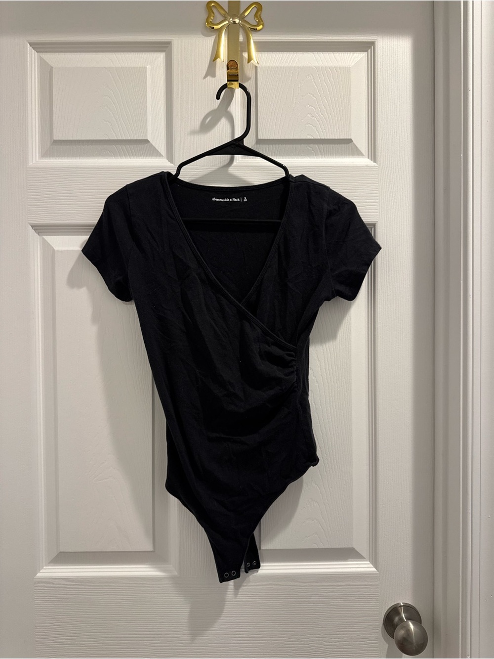 Abercrombie & Fitch Black Faux-Wrap Short Sleeve Bodysuit